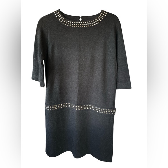 Qi 100% Cashmere Black Studded Drop Waist Sweater Dress Qi 100% Cashmere Black Studded Drop Waist Sweater Dress